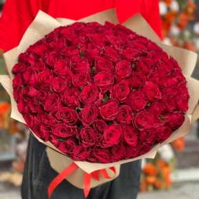 Букет 101 красная роза Кения (50 см) в Шатуре