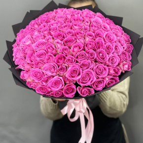 Букет 101 розовой розы Кения (40 см) в Шатуре