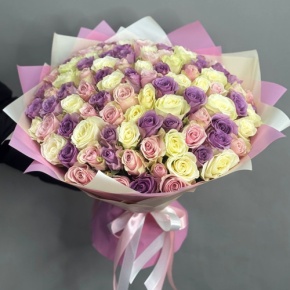 Букет из 101 розы пастельный микс (40 см) в Шатуре