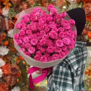 Букет из 35 малиновых кустовых пионовидных роз (60 см) в Шатуре