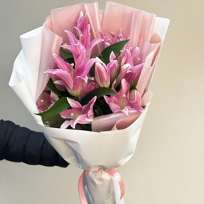 Монобукет из 9 ароматных розовых лилий в Шатуре