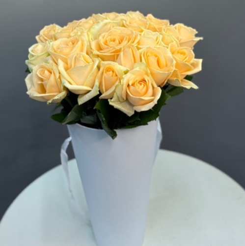 25 кремовых роз в конусе в Шатуре