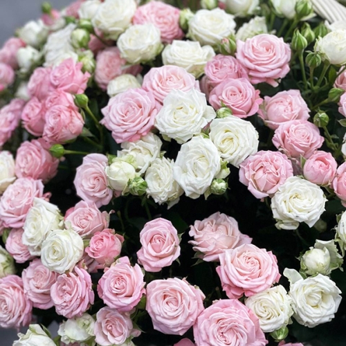 Композиция в корзине из 101 кустовой пионовидной розы в Шатуре